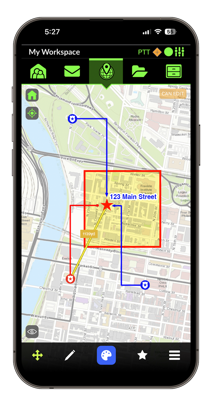 DragonForce mobile app showing live operations map